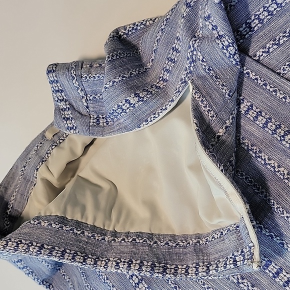 Ann Taylor Loft Mini Pencil Skirt Faux Wrap Lined Side Zip Blue White Chambray 4 - Picture 10 of 13